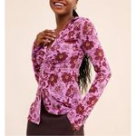 Free People  Lucky Shirtee Floral Shirt Lavender Sheer Mesh Retro Y2K 70s Small Photo 9