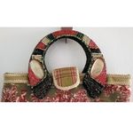 Mary Frances Vintage Oriental Print Beaded Gem Handle Bag VTG Green Photo 4