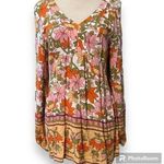 Mittoshop  medium women's white floral v neck top with zipper back elastic sleeve Photo 0