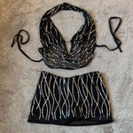 SheIn  Black/Silver Sequin Two Piece Halter Crop Top & Skort Set SIZE XXS Photo 0