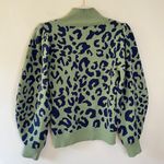 525 America Leopard Print Puff Sleeve Knit Sweater Green Blue Photo 5