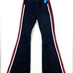 Topshop Jean Jamie Flare Moto Black Denim High Waist Side Stripe Size:26 Photo 3