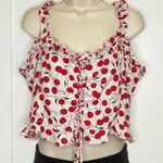 Reformation  Bayley Cherry Linen Tank Top Lace Up Corset Ruffle Size 12 Coquette Photo 3