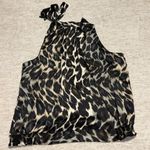 Worthington 2X Animal print leopard print halter top dressy satin- bow at neck smocking Photo 3