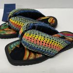 Farm Rio Black Banana Puffy Fluffy Crochet Flip Flop Womens Size 5 Super Cushy Photo 2
