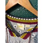 Maeve Anthropologie  Blue Striped Yarn Embellished Dress Short Flare Sleeves Sz X Photo 1