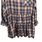 Vintage Havana  Cream and Blue Plaid Button Front Long Sleeve Mini Dress Photo 5