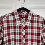 Talbots  Plaid Metallic Button up Shirt Blouse Top Red White Black Cotton Size L Photo 4