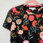 New & Next Metallic Floral Print Black Mesh Ruffle Sleeve Top Size L Pink Size L Photo 2