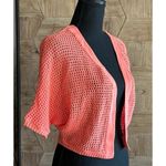 Womens Cropped Cardigan S/M Peach Short Sleeve Crochet Open Front Boho Fairy Orange Photo 1