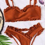 Rust Ruffled Swimsuit Orange Size L Photo 0