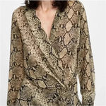 ZARA NWT Animal Print Snakeskin Chiffon Wrap Blouse Long Sleeve Top Size XS Photo 1