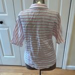 Garnet Hill 100% linen pink and white v neck short sleeve collared blouse Photo 4
