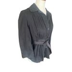Lucky Brand Black Pleated Button Front 100% Cotton Lightweight Jacket with Belt Photo 6