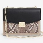 EXPRESS Snakeskin Animal Print Taupe Black Flap Gold Chain Handbag Photo 0