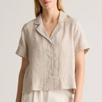 Quince 100% European Linen Short Sleeve Shirt Large Tan Flax Button Down Photo 0