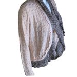 Chico's Pale Peach & Brown Ruffle Open Front Cardigan With Gold Metallic Accent Photo 3