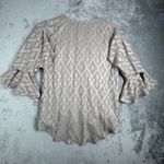 Haute Hippie Blouse Ruffle Bell Sleeve V Neck Patterned Top Gray Boho Womens XS Photo 2
