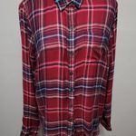 Lucky Brand  red blue split back plaod button down size large Photo 2