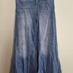 frame denim Women's Frame Le Palazzo Cropped Medium Blue Flared Frayed Wide Jeans Sz 27 Photo 0