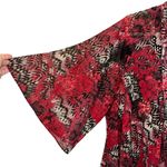 Avenue Sheer Mixed Print Red Black Open Front Cardigan Size 14 Photo 1