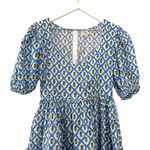Mille Aneli Blue & Green Block Print Puff Sleeve Mini Dress Size XS Photo 4