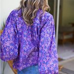Emerson Fry India Collection Violet Purple Floral Wildflower Emmaline Blouse XS Photo 3