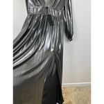 Gianni Bini Zella Metallic Plunging Long Sleeve Gown Slit Silver Formal US 2 NWT Photo 13