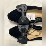 Ann Taylor Factory Shoes Black Dressy Flat Toe Bow Slip On Velvety NWT Sz 6M Photo 2