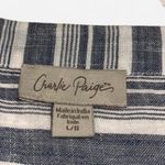 Charlie Paige Blue White Striped V-Neck Tunic Top Fringe Hem Size L Photo 4