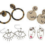 Abstract Face Body Eyes Tortoise Shell Dangle Earrings Boob Polymer Set 4 Pairs Tan Photo 0