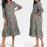 The Nines by Hatch Gray Floral Maxi Maternity Dress Large Ruffle Collar Size undefined Photo 1