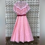 Vintage 70s JCPenney pink lace high illusion neck prairie style maxi dress gown Size M Photo 1