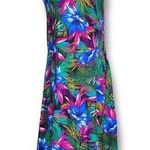 Vintage 90s Maxi Dress Tropical Print Black Magenta Blue Dark Floral Sleeveless Size M Photo 0