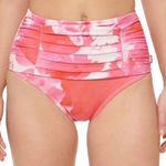 Calvin Klein High Waist Pleated Bikini Bottoms Floral SPF Watercolor Pink M NWT Photo 0
