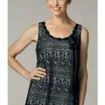 CAbi  Emily Lace Overlay Scoop Neck Tank Top Black Size Small Bow Witchy Boho Photo 0