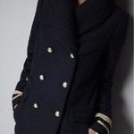 ZARA  Trafaluc navy blue wool blend military overcoat button women's size medium Photo 0