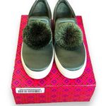 Tory Burch Daphne Pom Pom Sneaker Satin Lux Olive Green Slip On Shoe Size 8 Photo 0