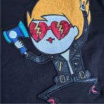 Love moschino Rare Womens Size 4 Black Graphic Embroidered Tee Photo 5