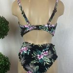 Shade & Shore Black Floral Print Ruffle Underwire Contour Cup Swim Bathing Suit Photo 1