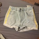 ZARA  high waisted light wash yellow stripe shorts  Photo 2