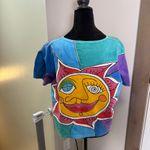 Vintage Allover Print Sun Hand Painted Cotton Shirt Hippie Festival 90s Colorful Size M Photo 4