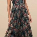 Lulus NWT  Alondra Dark Green Multi Floral Pleated Midi Dress Wedding Bride Sz S Photo 0