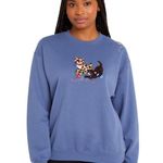 Vintage Cat Sweatshirt by Morning Sun Size Large, Embroidered Holiday Kittens Blue Photo 0