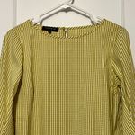 Lafayette 148 Paige Ithaca Gingham Check Blouse size medium 3/4 sleeves with bow Yellow Photo 5