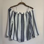 Hint of Blush | Navy & White Striped Off the Shoulder Sheer Blouse | Medium Photo 5