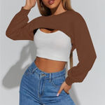 Hilinker Women's Crewneck Cropped Sweatshirt Workout Oversized Long Sleeve Crop Tops Brown Size L Photo 0