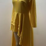 Shirt Dress Size Medium Yellow Ruched Blouse Asymmetrical Peplum Long Tunic Top Photo 3