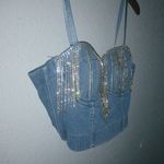 Fashion House L Y2K Glam Denim Jeans Bra Top Blue Size L Photo 3