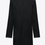 ZARA  SATIN MINI DRESS W/ SHOULDER PADS LONG SLEEVE BLACK SIZE M NEW Photo 2